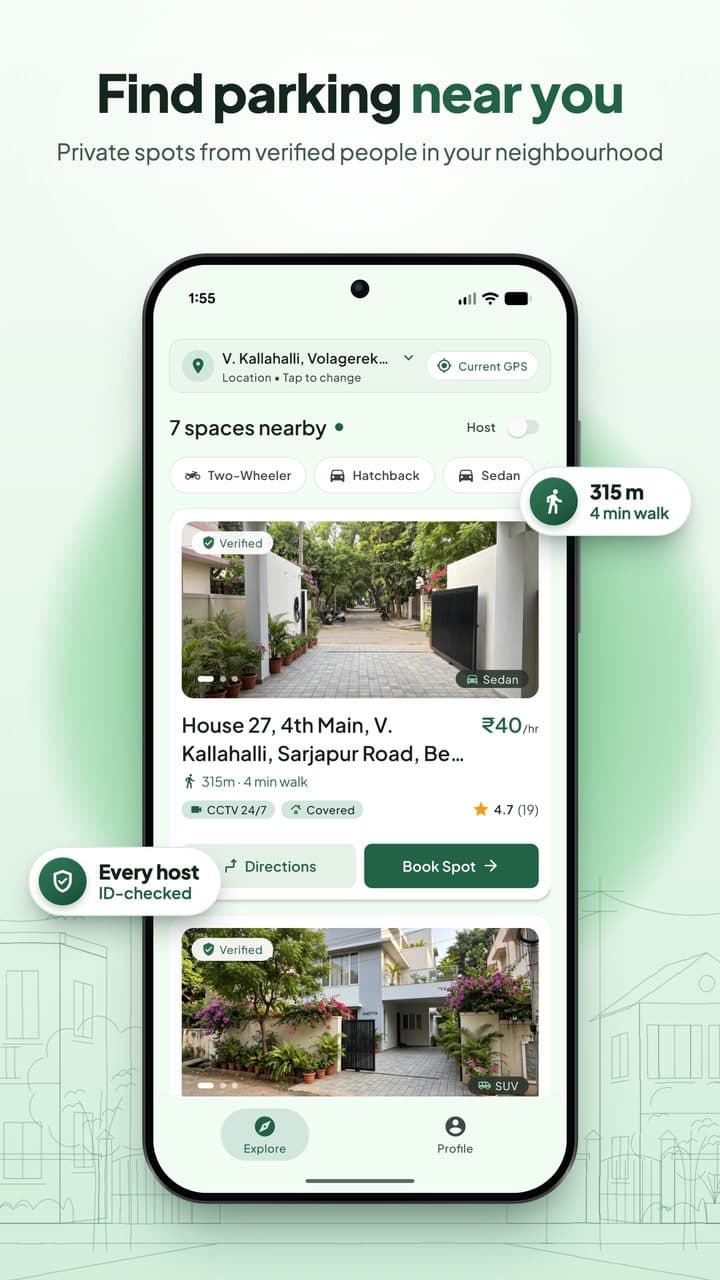 ParkSaathi list of verified parking spots nearby